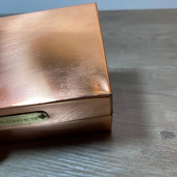 Vintage Copper Recipe Box & Brass Tag No Cards Farmhouse Kitchen Decor - Picture 3 of 9